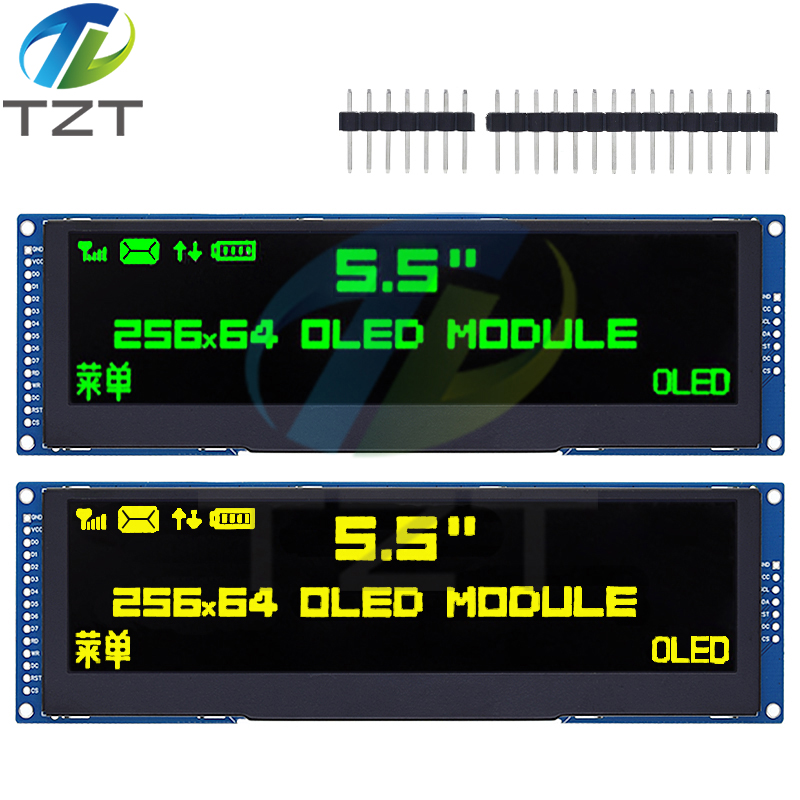 TZT 5.5 Inch OLED LCD Display Green / Yellow Color 256x64 Drive SSD1322 Interface SPI/ 8-bit Parallel Port For Arduino UNO R3