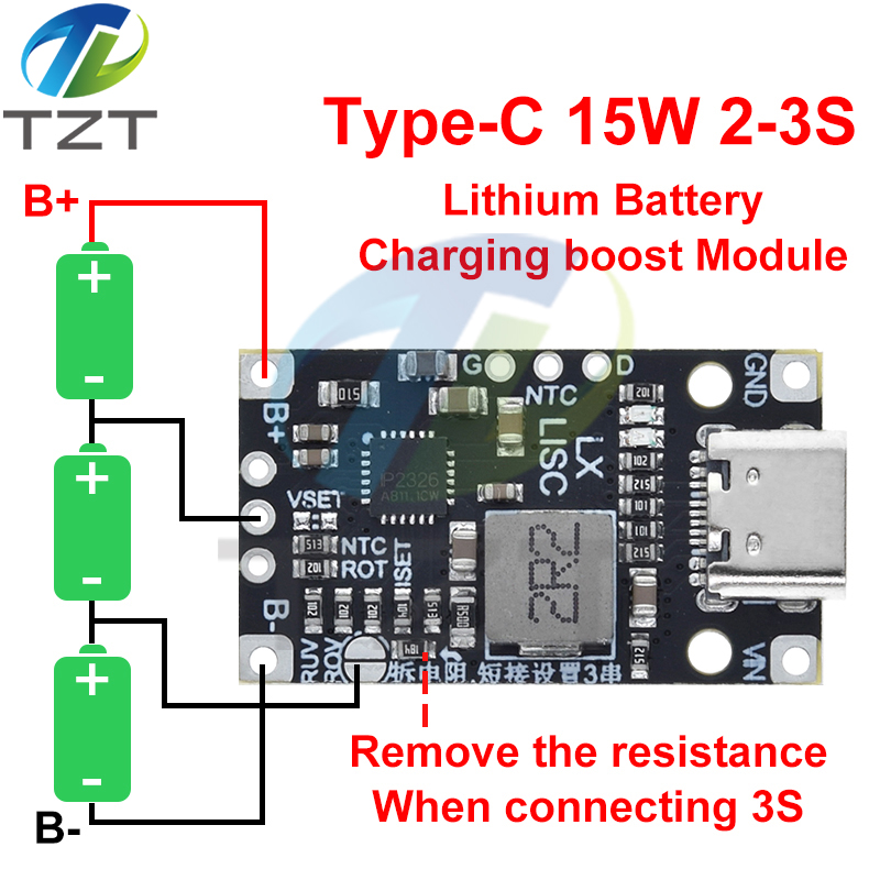 TZT Type-C USB 2/3S BMS 15W 8.4V 12.6V 1.5A Lithium Battery Charging Boost Module With Balanced Support Fast Charge