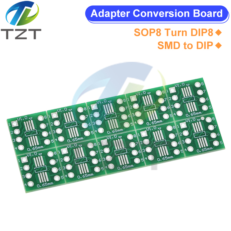 TZT 10PCS SOP8 turn DIP8 / SMD to DIP IC adapter Socket SOP8/TSSOP8/SOIC8/SSOP8 Board TO DIP Adapter Converter Plate 0.65mm 1.27mm