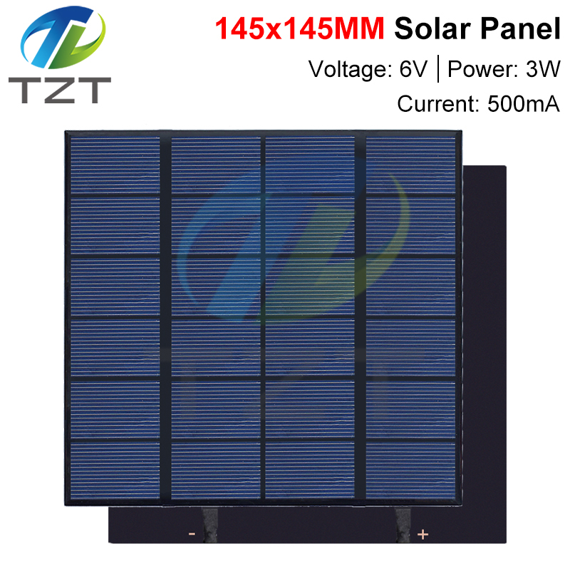 TZT 6V 500mA 3W Solar Panel Polycrystalline 145*145MM Mini Sunpower Solar System DIY for Battery Cell Phone Charger