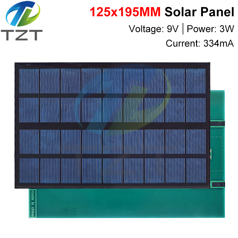 TZT 9V 334mA 3W Solar Panel Polycrystalline 125*195MM Mini Sunpower Solar System DIY for Battery Cell Phone Charger