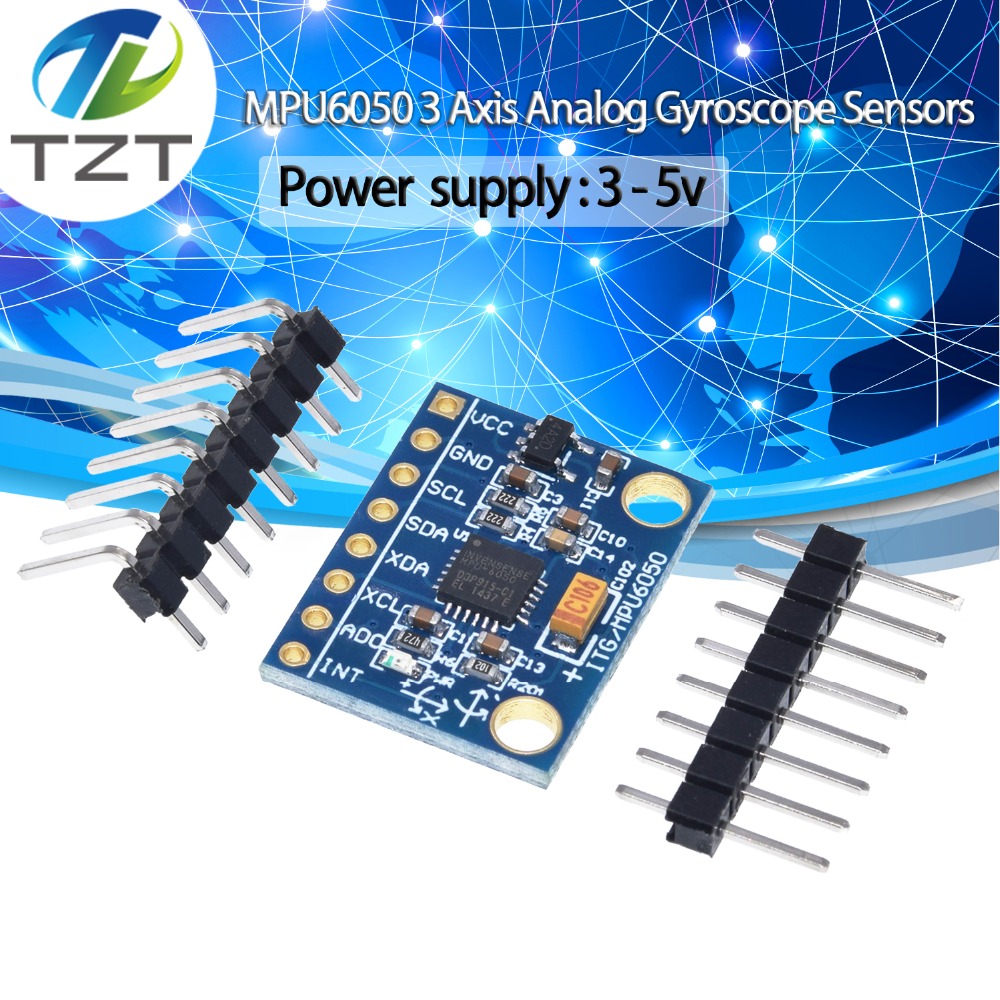 TZT IIC I2C GY-521 MPU-6050 MPU6050 3 Axis Analog Gyroscope Sensors + 3 Axis Accelerometer Module For Arduino With Pins 3-5V DC