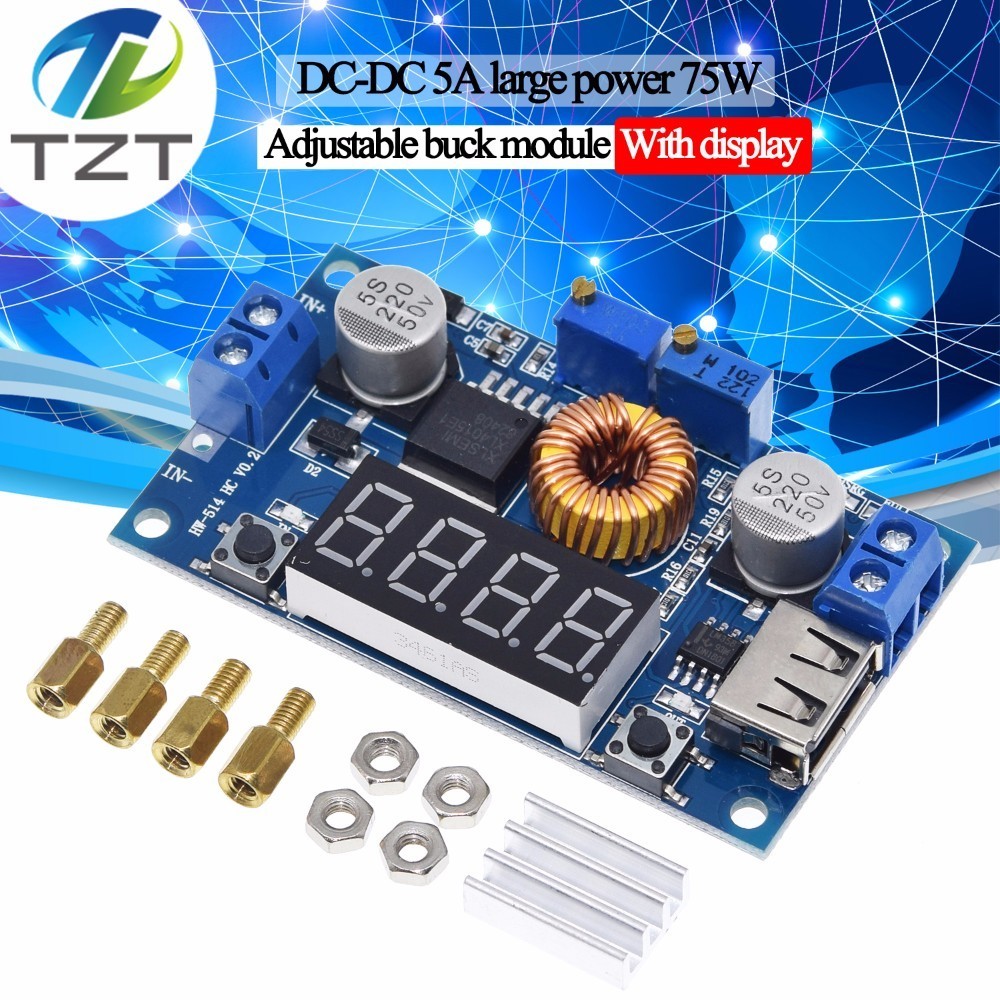 1PCS 5A 75W Adjustable 5A CC/CV Power Step-down Charge Module LED Driver USB Voltmeter Ammeter Voltage Regulator