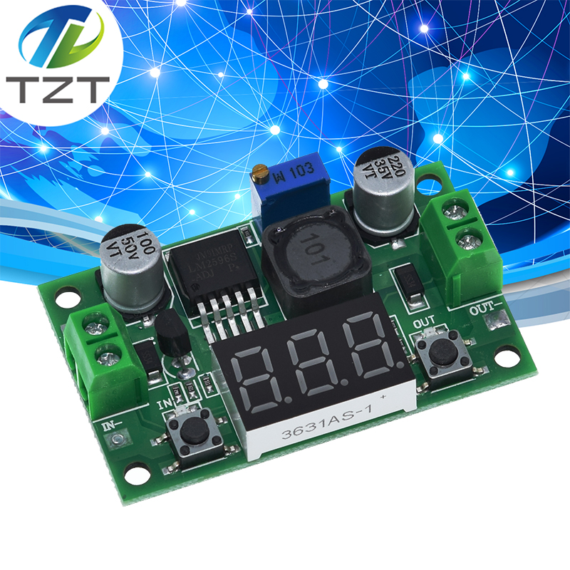 TZT  LM2596 DC 4.0~40 to 1.3-37V Adjustable Step-Down Power Module + LED Voltmeter DC/DC