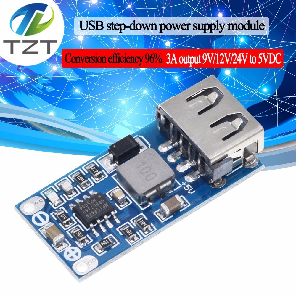 TZT 9V 12V 24V to 5V 3A USB step-down voltage regulator module DC-DC Converter Phone Charger Car Power Supply Module charger
