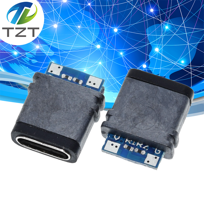 5PCS USB 3.1 Waterproof Type-C Connector 16PIN 5A Female Socket Double 5.1K Resistor Support Charging And Discharging