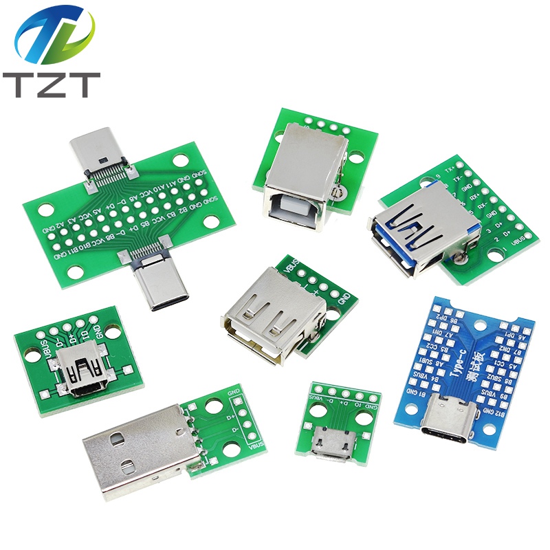 TZT USB Male Connector / MINI MICRO USB to DIP Adapter female connector 2.54 Connector B Type-C USB2.0 3.0 Female PCB Converter