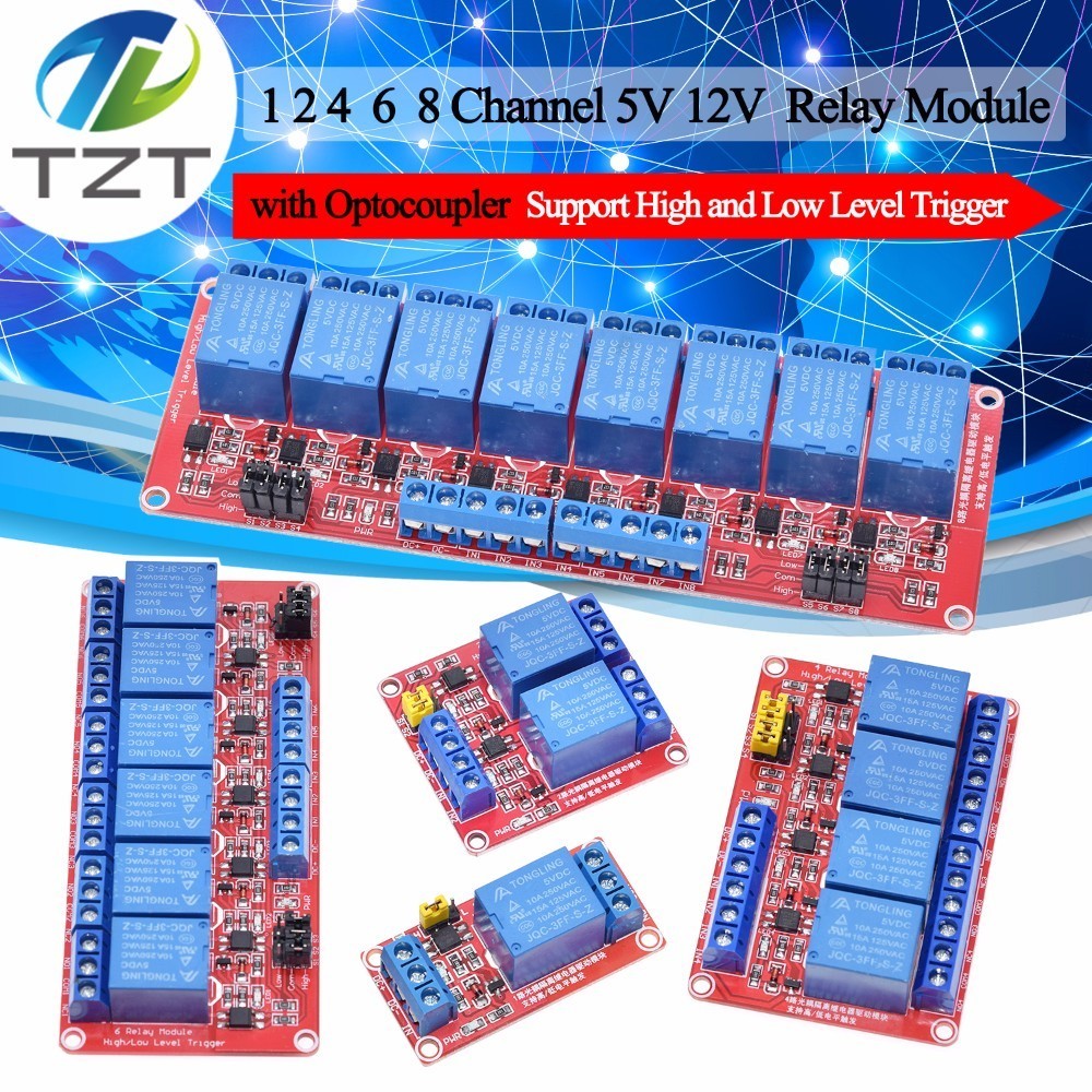 1 2 4 6 8 Channel 5V  Relay Module Shield with Optocoupler Support High and Low Level Trigger 1 way Relay Board 12V for Arduino