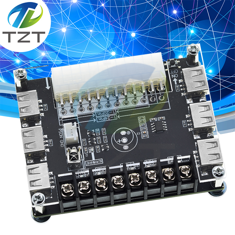 TZT 24 Pins ATX Power Supply Breakout Board With Acrylic Case Kit Module Adapter Power Connector Support 3.3V/5V/12V 1.8V-10.8V