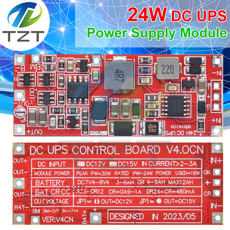 TZT DC 12V/15V 24W 1A UPS Power Supply Module Uninterruptible Power Control Board 2S V4.0CN Charging Step Up Protection Module