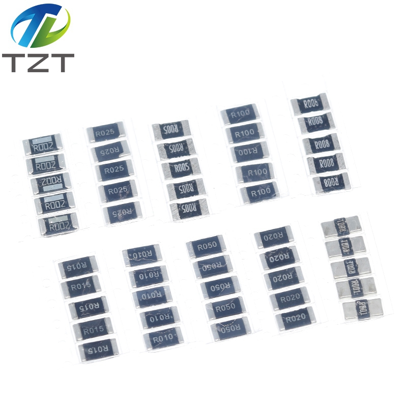 TZT 50PCS Alloy resistance 2512 SMD Resistor Samples kit ,10 kindsX5pcs=50pcs R001 R002 R005 R008 R010 R015 R020 R025 R050 R100