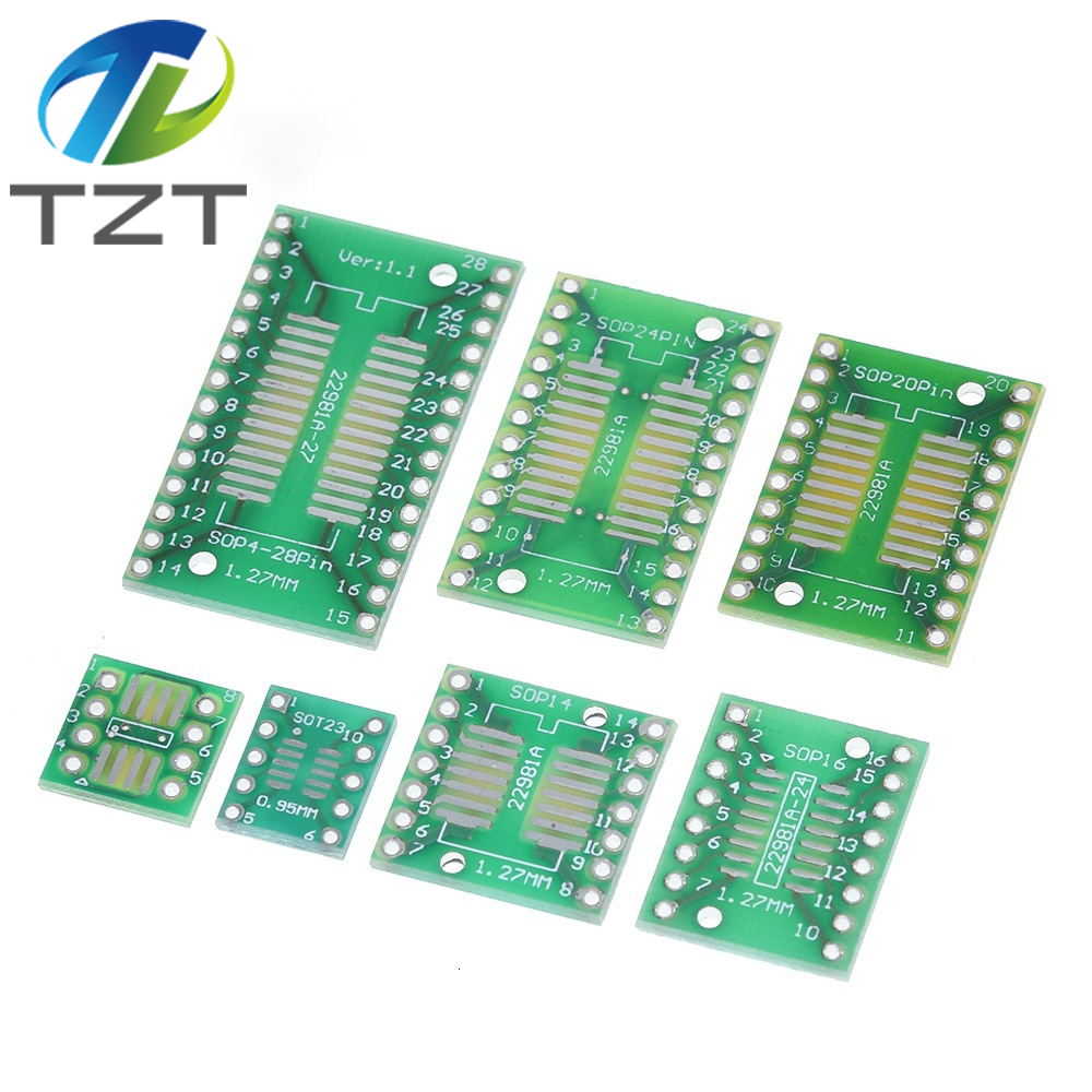 TZT 7value* PCB Board Kit SMD Turn To DIP SOP MSOP SSOP TSSOP SOT23 8 10 14 16 20 24 28 SMT To DIP
