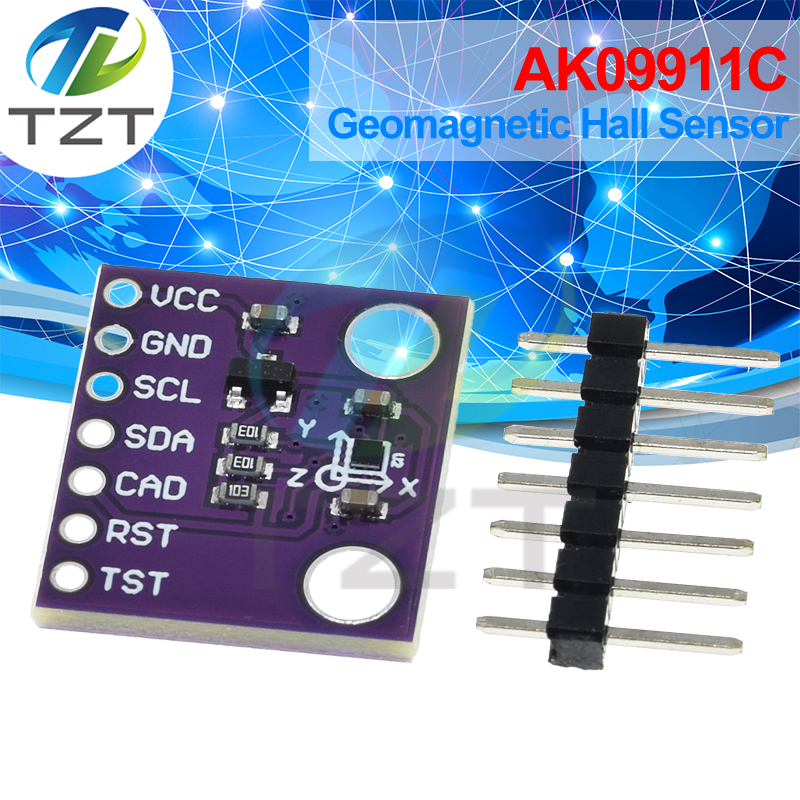 TZT MCU-9911 AK09911C Geomagnetic Hall Sensor Three-axis Compass Magnetometer Module For Arduino