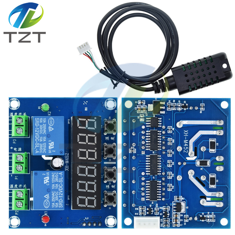 TZT XH-M452 LED Digital Thermostat Humidity Control Sensor High Precision Dual Output DC 12V 10A Automatic Constant Temperature