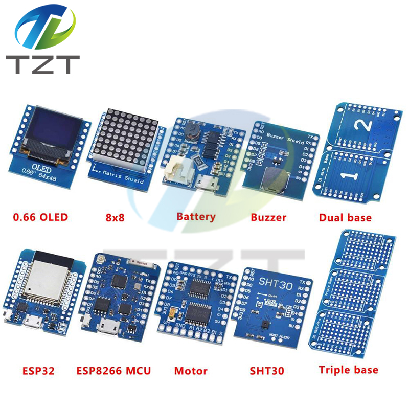 Esp8266 D1 Mini Pro Wifi Nodemcu Data Logger Shield Ds1307 Battery 0.66 Oled Dc Power Buzzer V1.0.0 Dual Base For Wemos Diy Kit