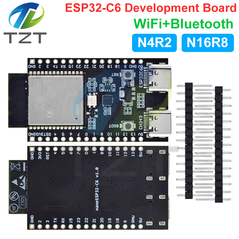 TZT ESP32 / ESP32-C6 WiFi+Bluetooth Internet Of Things Dual Type-C Development Board Core Board ESP32-C6-DevKit C N16R8