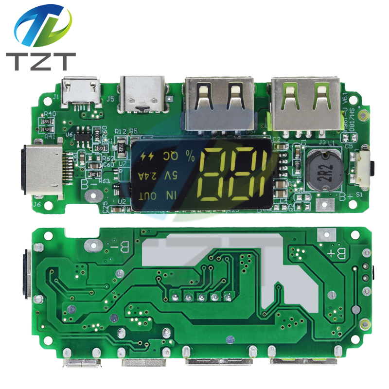 TZT LED Dual USB 5V 2.4A Micro/Type-C USB Mobile Power Bank 18650 Charging Module Lithium Battery Charger Board Circuit Protection