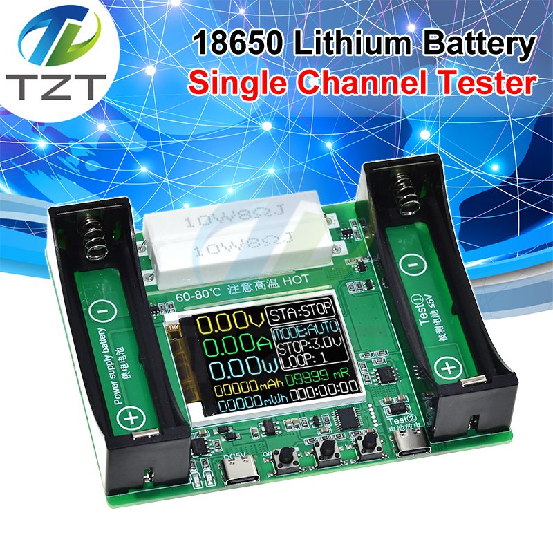 TZT Type-C LCD Display Battery Capacity Tester MAh MWh Lithium Battery Digital Battery Power Detector Module 18650 Battery Tester