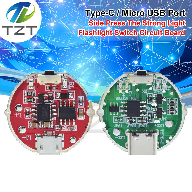 Micro USB / TYPE-C USB Side Press Strong Light Torch Driver Board Three-Speed Control Switch Circuit Board Accessories 10w Watt