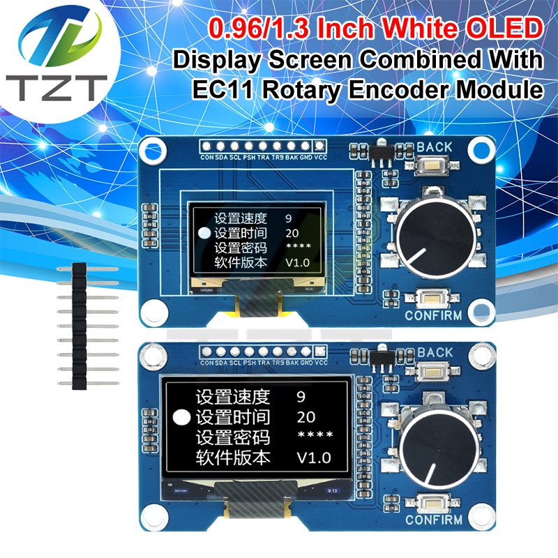 TZT 0.96/1.3 Inch OLED Display Module With Button EC11 Rotary Encoder IIC Interface LCD Screen For Arduino