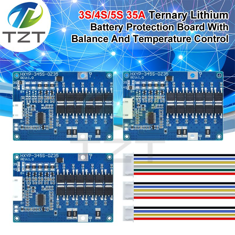 3S 4S 5S 35A 60A 12.6V 14.8V 21V BMS Lithium Battery Charging Protection Board NTC Resistors With Balance Temperature Control