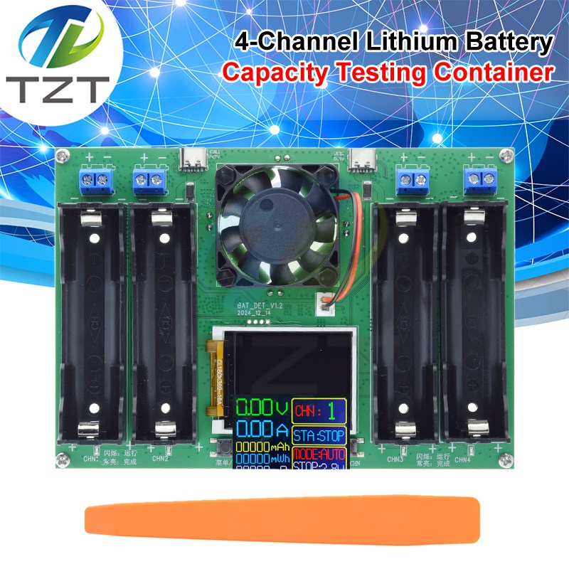 TZT Type-C LCD 4 Channel Display Battery Capacity Tester MAh Lithium Digital Battery Detector Module for 18650 Battery Tester
