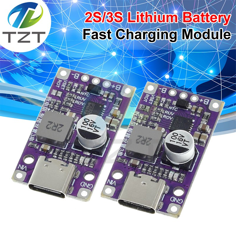 Type-C USB 2-3S BMS 15W 3.7V Lithium Battery Charging Boost Module With Balanced Support QC Fast Charge With Indicator
