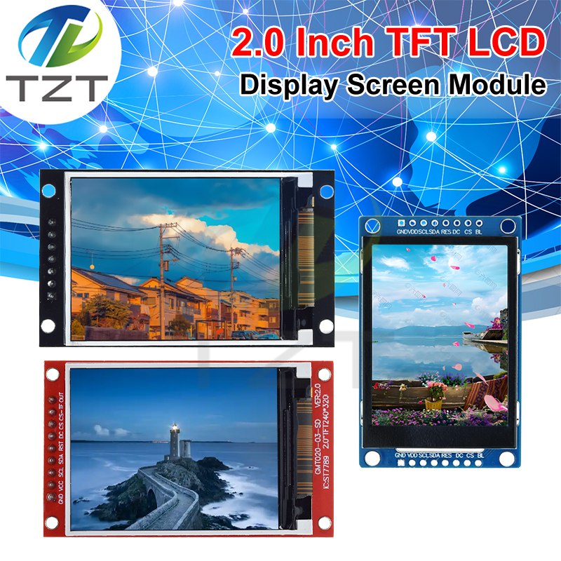 TZT 2.0 inch TFT Display OLED LCD Drive IC ST7789V 240RGBx320 Dot-Matrix SPI Interface for Arduio Full Color LCD Display Module