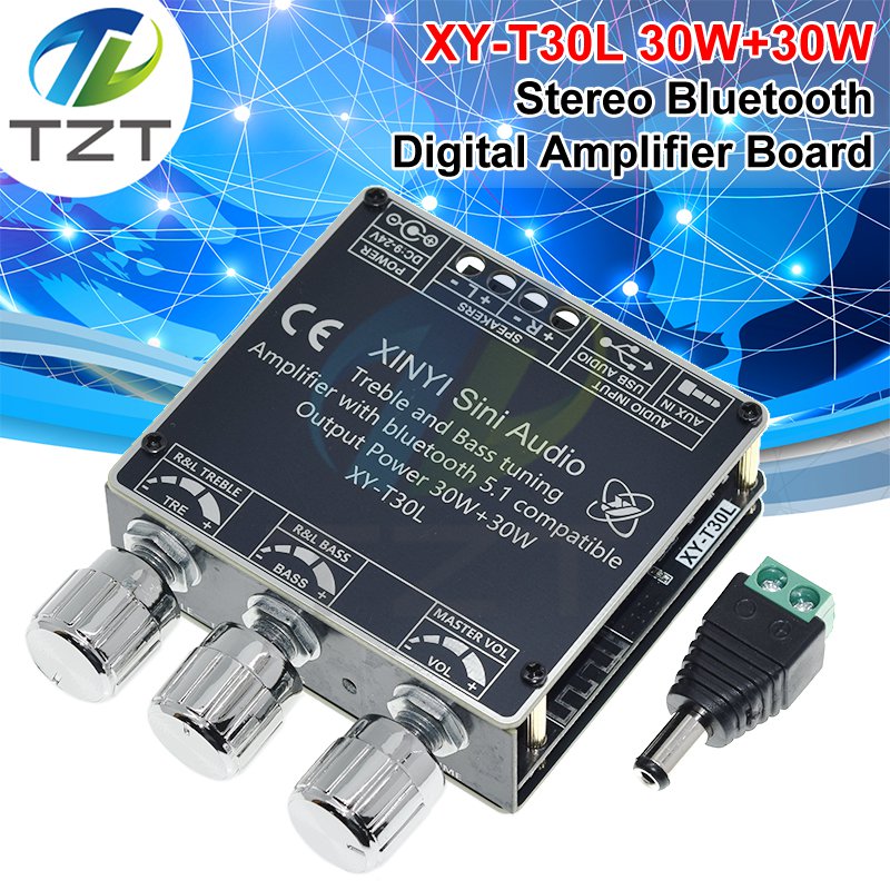 HIFI DIY Audio T30L Bluetooth Digital Amplifier Board Module 2.0 Stereo Dual Channel 30W * 2 with High and Low Bass Adjustments