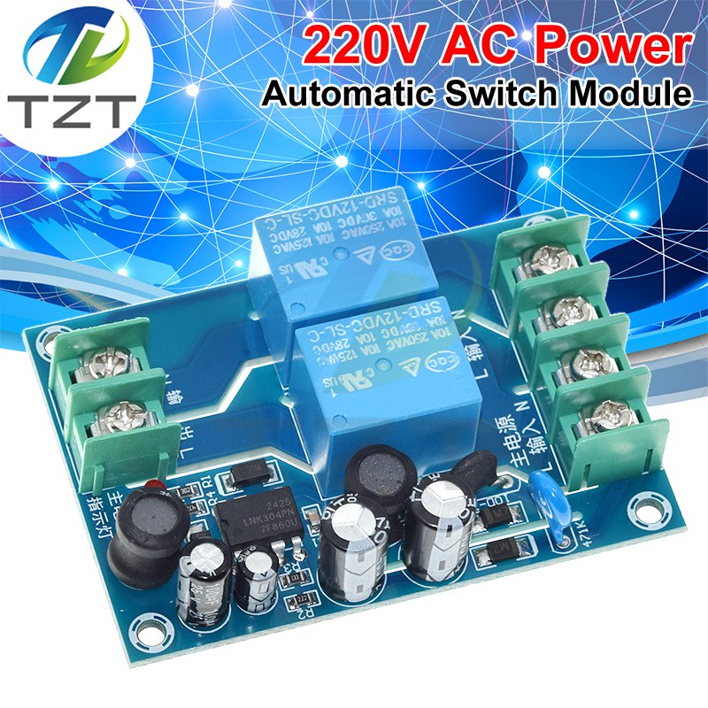 220V 10A 2 Channel Automatic Power Switch Module Dual Input Power-off Switcher Transfer Board Emergency Backup Power Supply
