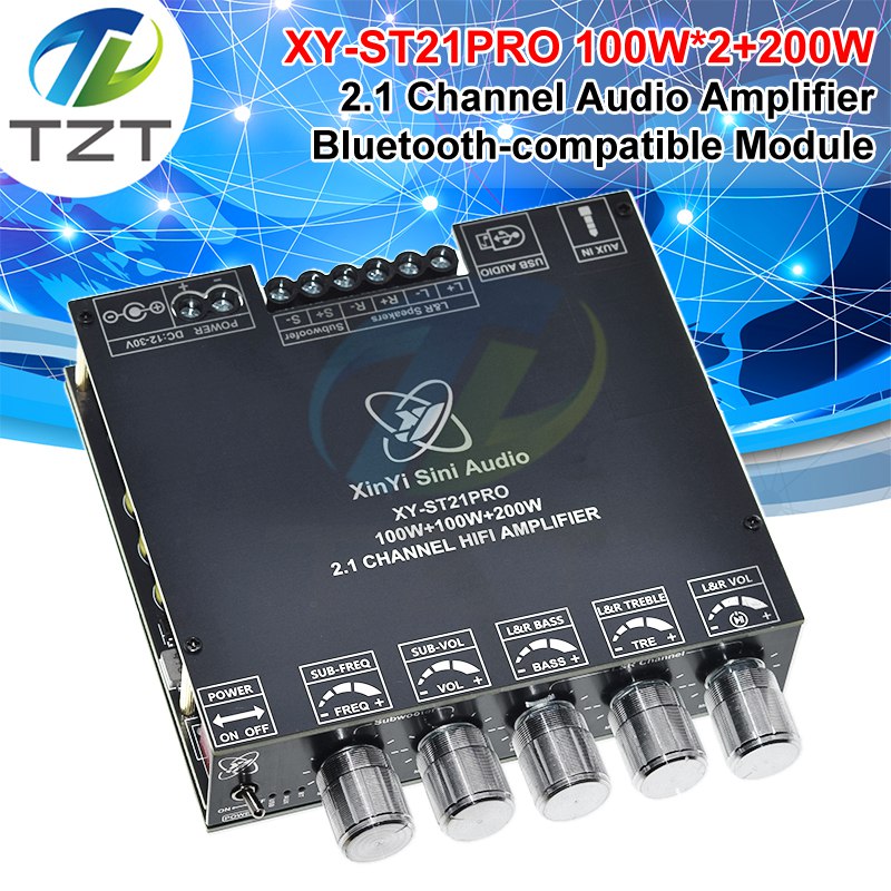 XY-ST21PRO 2.1 Channel Amplifier Board Bluetooth-compatib5.2 100W+100W+200W Subwoofer TPA3221 Chip Support AUX U Disk Sound Card