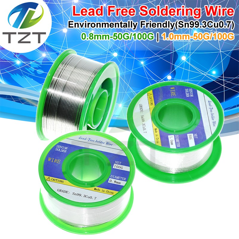 TZT 0.8/1.0MM Lead Free Solder Wire Tin 50G/100G Rosin Core Solder Sn99.3 Cu0.7 Welding Soldering Iron