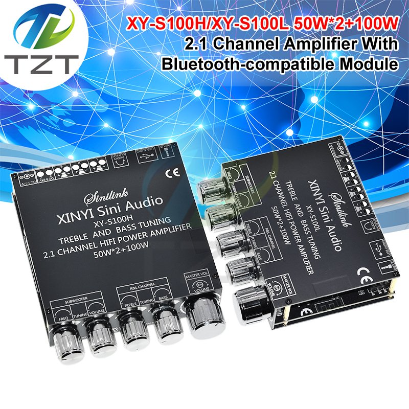 Bluetooth 5.0 2.1 Channel Power Audio Stereo Subwoofer Amplifier Board 50W*2+100W HIFI TPA3116D2 High And Low XY-S100H S100L