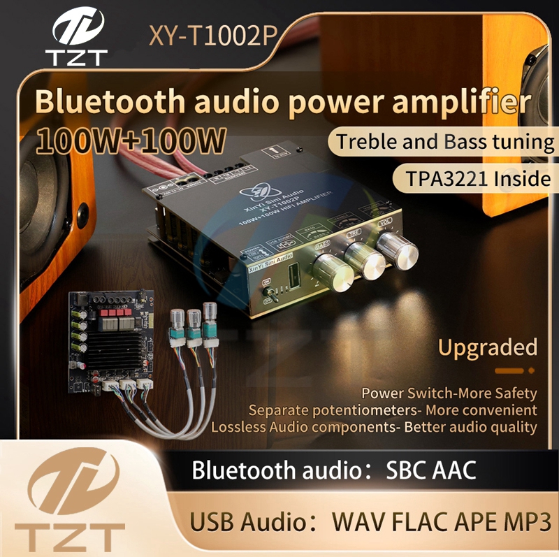 T1002P upgrade 100W*2 Bluetooth digital power amplifier board stereo high bass adjustment TPA3221