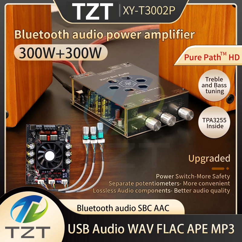 T3002P Upgraded Version 300W*2 Bluetooth Digital Amplifier Board Module with Treble and Bass Adjustment, Imported TPA3255