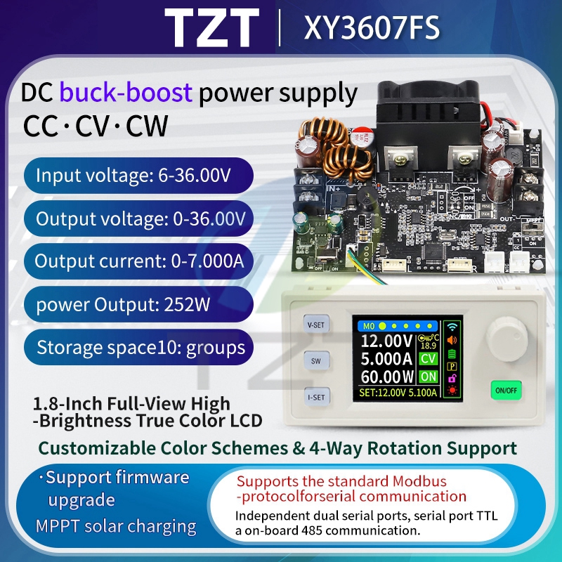 XY3607FS CNC buck boost DC adjustable voltage regulator power supply with constant voltage and current solar charging 7A/252W