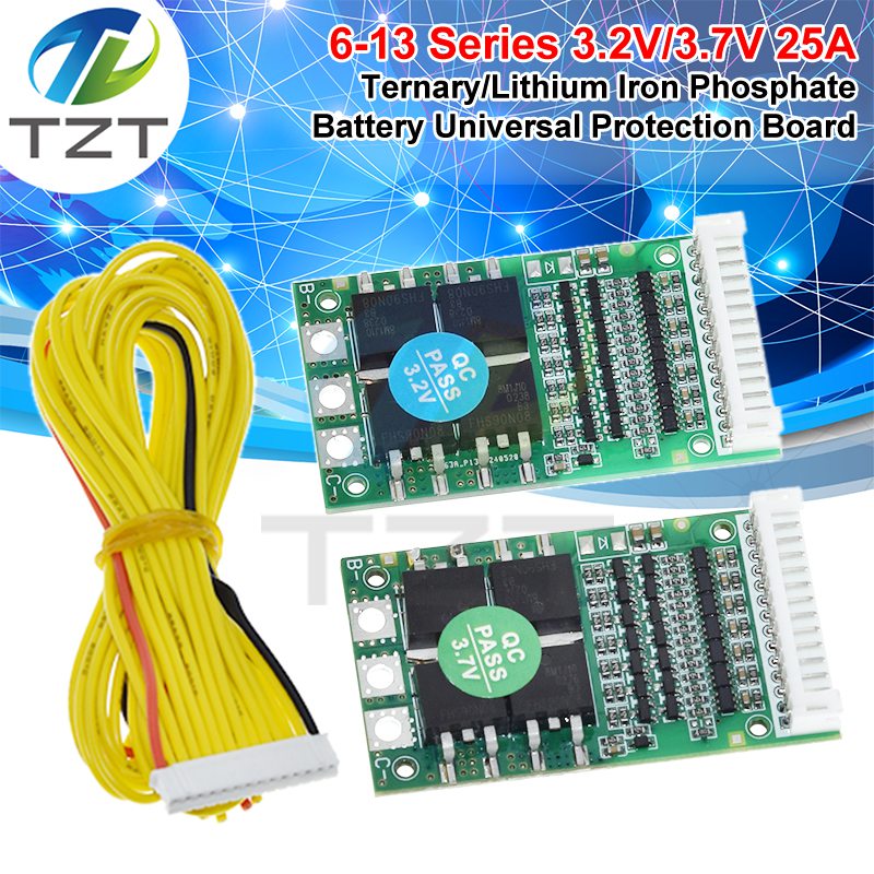 TZT Bms 6S 7S 8S 9S 10S 11S 12S 13S 3.2V 3.7V 25A Adjustable BMS Lithium Li-ion 18650 Battery Protection System Board Module
