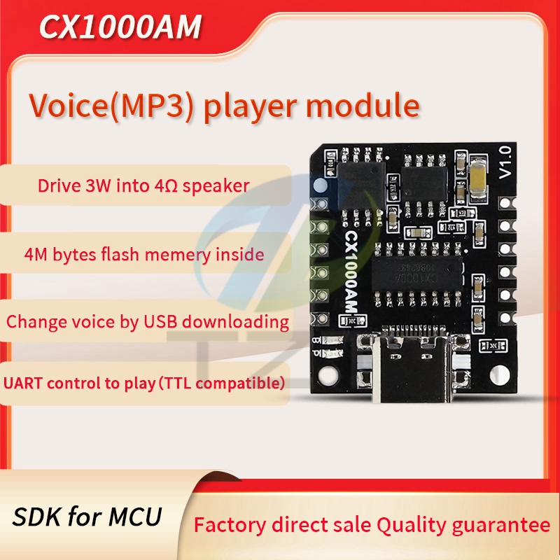 Serial port MP3 voice chip module Single-chip control triggers voice broadcast custom audio CX1000AM