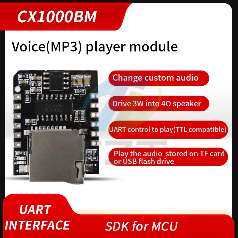 Serial MP3 voice chip module Single-chip microcomputer control triggered voice broadcast custom audio CX1000BM
