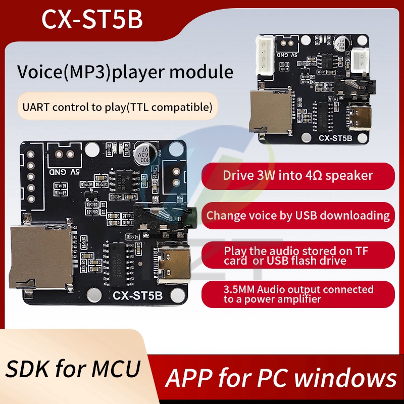 Serial MP3 voice chip module Single-chip control triggers voice broadcast TF card custom audio ST5B