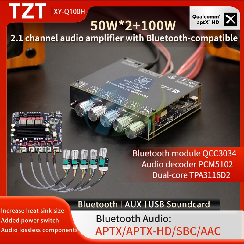 Q100H Qualcomm APTX Bluetooth audio amplifier 2.1 channel 50W * 2+100W amplifier TPA3116 subwoofer