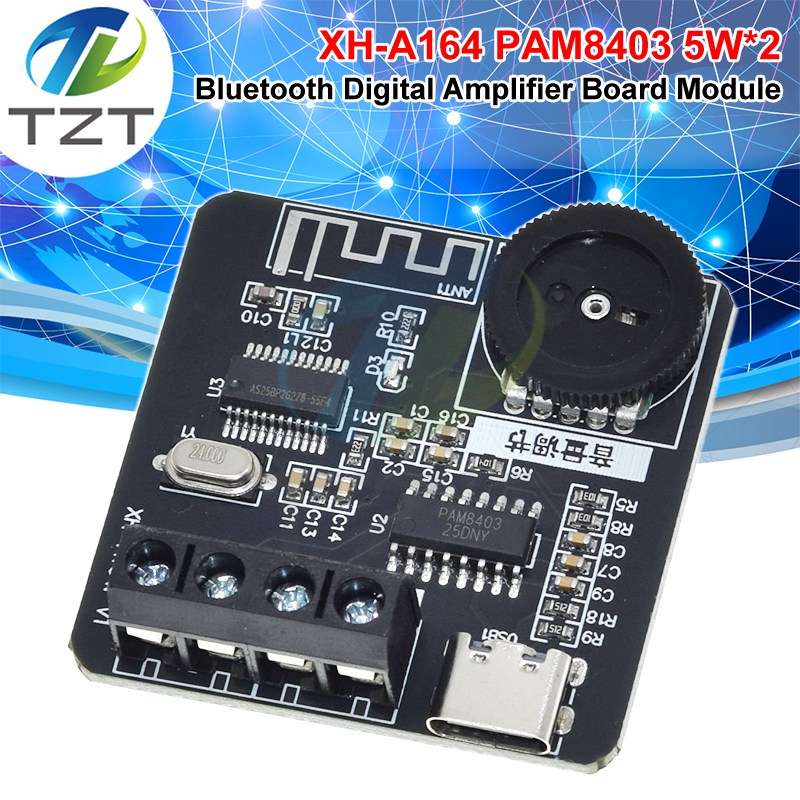 DC 5V Miniature Bluetooth Amplifier Board PAM8403 Class D Audio Amplifier 2.0 Channels 5W+5W Stereo Adjustable Volume
