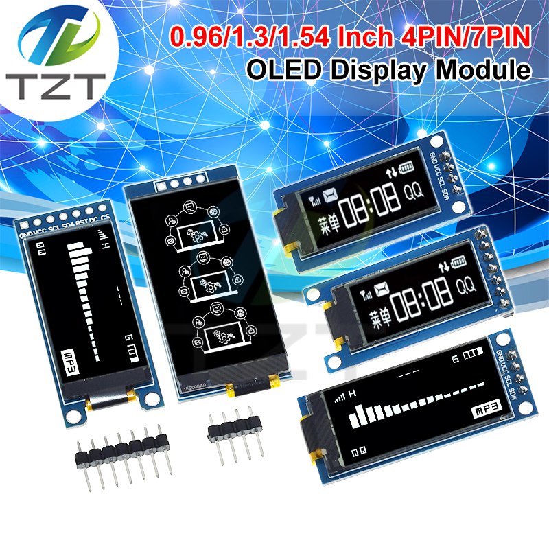 TZT 0.96 / 1.3 / 1.54 Inch OLED Display 64×128 LCD Module SH1107 SSD1312 SSD1317 4PIN 7PIN LCD 1.3 