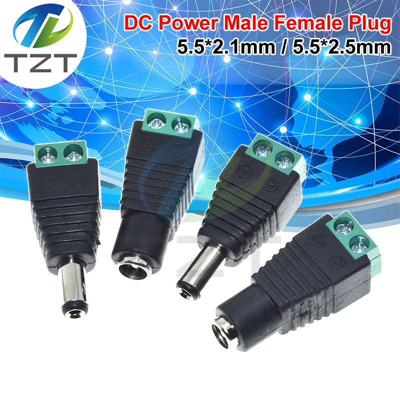 TZT 1pack 5.5MM x 2.1MM / 2.5MM Female Male DC Power Plug Adapter for 5050 3528 5060 Single Color LED Strip and CCTV Cameras