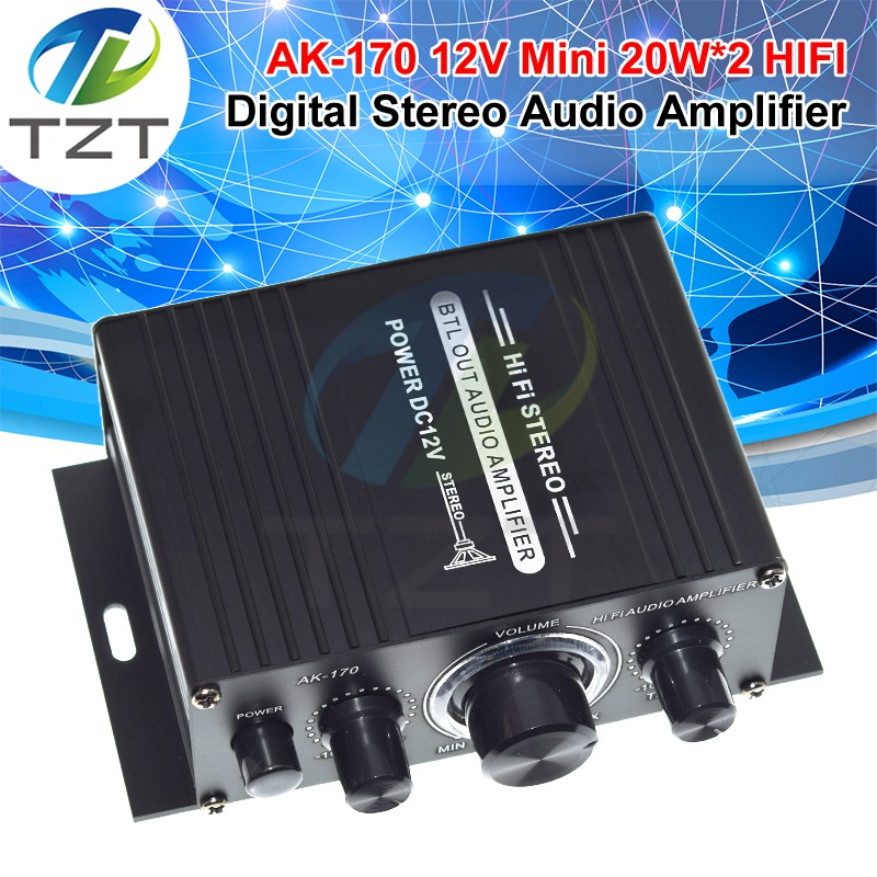 AK170 Mini Digital Power Audio Car Amplifier Blue Light Stereo Audio Amplifier for Home Theater Club Party Music 200Wx2 Power