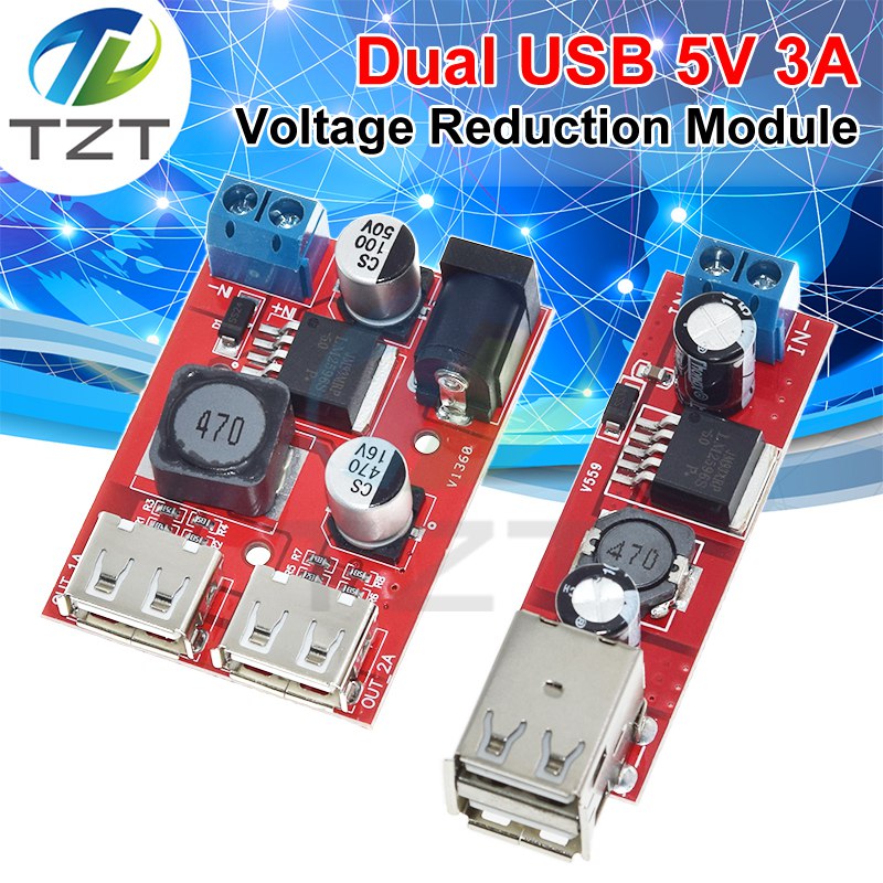 TZT DC 6V-40V To 5V 3A Double USB Charge DC-DC Step-down Converter Module For Vehicle Charger LM2596 Dual USB
