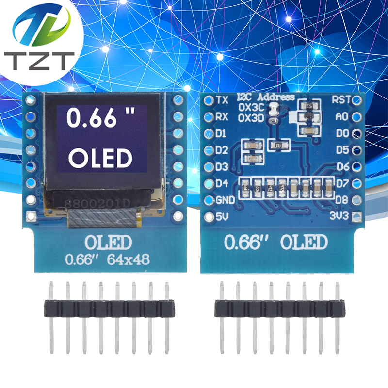 TZT 0.66 inch OLED Display Module for WEMOS D1 MINI ESP32 Module Arduino AVR STM32 64x48 0.66