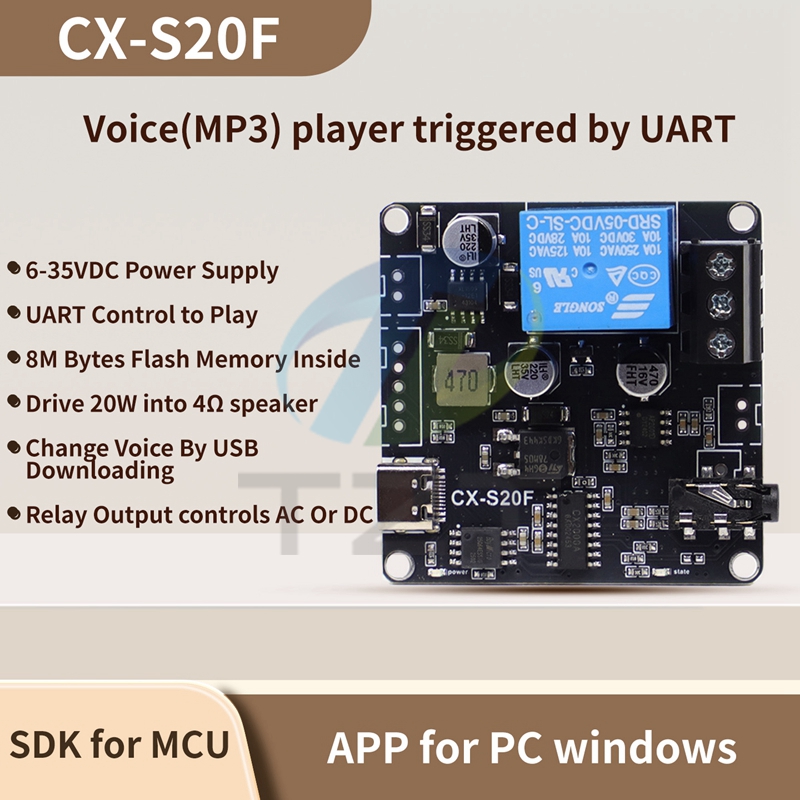 Serial Port Controlled MP3 Voice Playback Chip Module MCU-Controlled Trigger Custom Audio 20W Power S20F