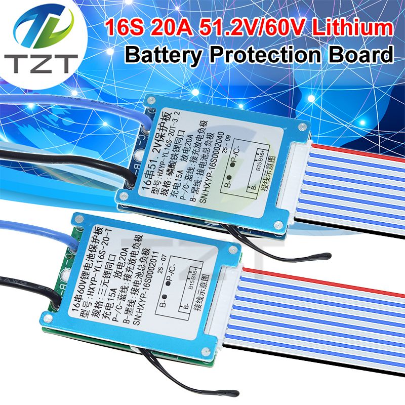 TZT BMS 16S 51.2V / 60V 20A Lifepo4/Lmo Ternary Li-ion Lithium 18650 Battery Charge Protection Board With Temperature Control