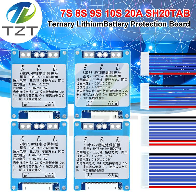 TZT 7S 8S 9S 10S 3.7V 20A BMS 29.4V/33.6V/37.8V/42V Li-ion Ternary Lithium Battery Protection Board With Balance/NTC